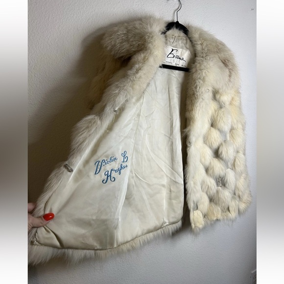 Vintage White Fox Fur Patchwork Leather Jacket Coat Ivory Evan’s 60s 70s M RARE - Picture 12 of 15